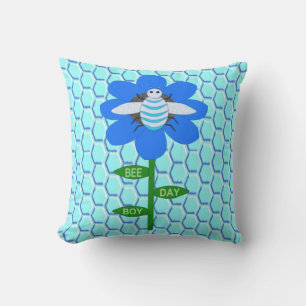 Coussin Joyeux Bee Day Boy Blue Birthday Bumblebee
