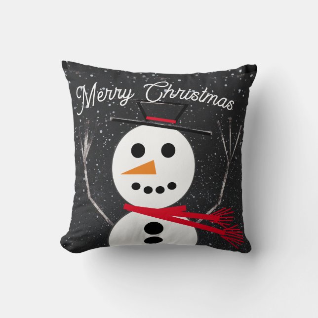 Coussin Joyeux bonhomme de neige de Noël (Recto)