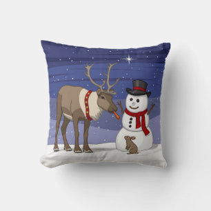 Coussin Joyeux bonhomme de neige de Noël & mignon renne