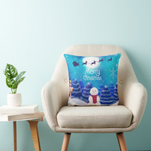 Coussin Joyeux bonhomme de neige de Noël personnalisé