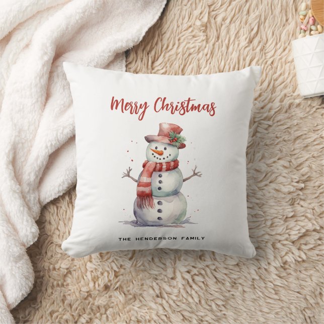 Coussin Joyeux bonhomme de neige Joyeux Noël Personnalisé  (Couverture)