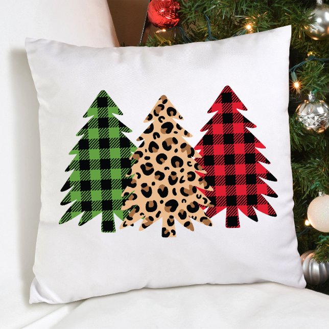 Coussin Joyeux buffle empreinte de léopard de noël plaid (Créateur téléchargé)