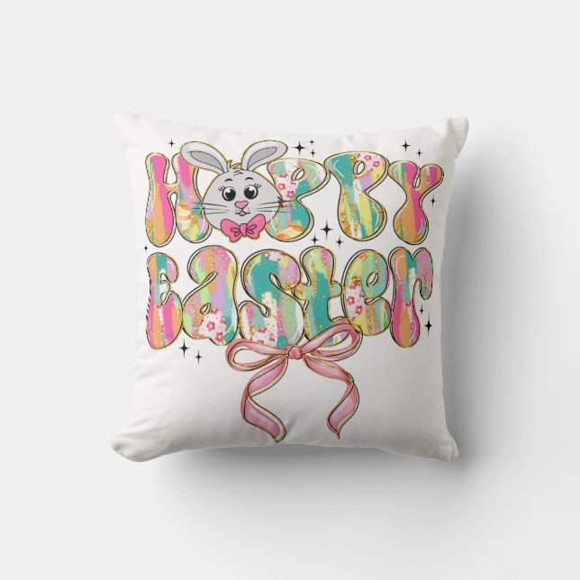 Coussin Joyeux Bunny de Pâques Coquette Bow (Recto)
