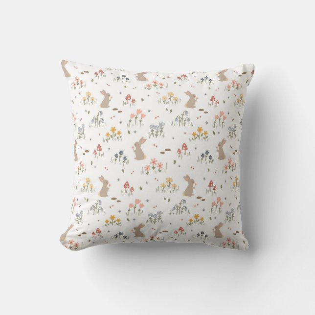 Coussin Joyeux Bunny de Pâques Fleurs sauvages mignonette  (Recto)