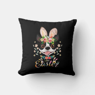Coussin Joyeux Bunny Pâques Boston Terrier Amateurs Avec E