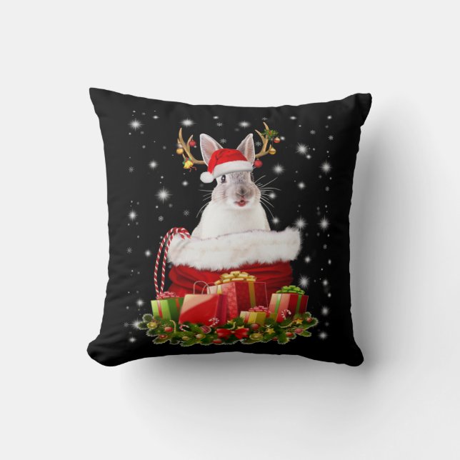 Coussin Joyeux cadeau de lapin de Noël pour lapin amant (Recto)