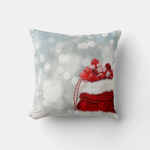 Coussin Joyeux cadeau de Noël Rouge neige décoratif