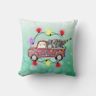 Coussin Joyeux Camion d'antiquité de Noël avec sapin de No