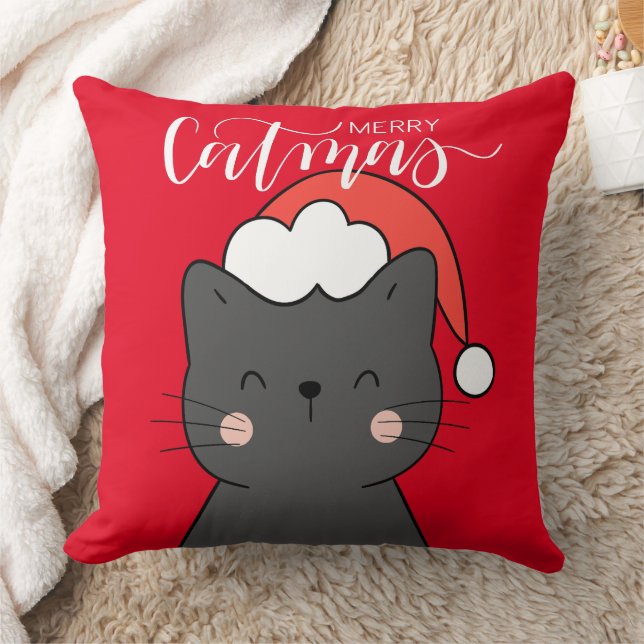 Coussin Joyeux Catmas Cute Père Noël Chat Noël (Couverture)