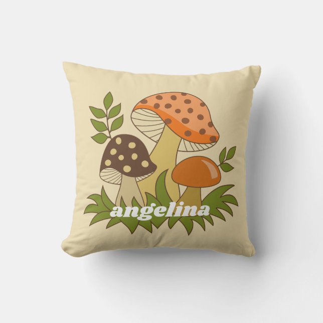 Coussin Joyeux champignons avec nom personnalisé (Recto)