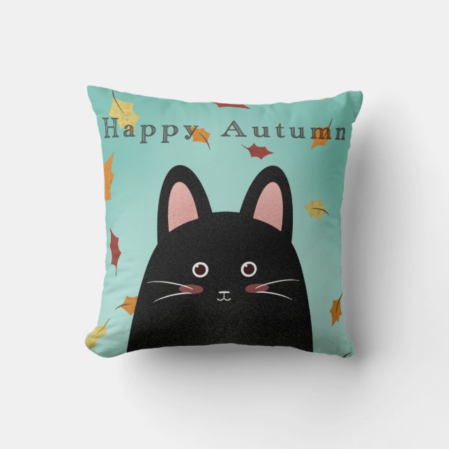 Coussin Joyeux chat noir d'automne (Recto)