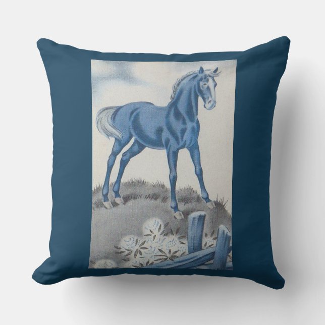 Coussin joyeux cheval en bleu (Recto)