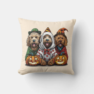 Coussin Joyeux chien d'Halloween Goldendoodle