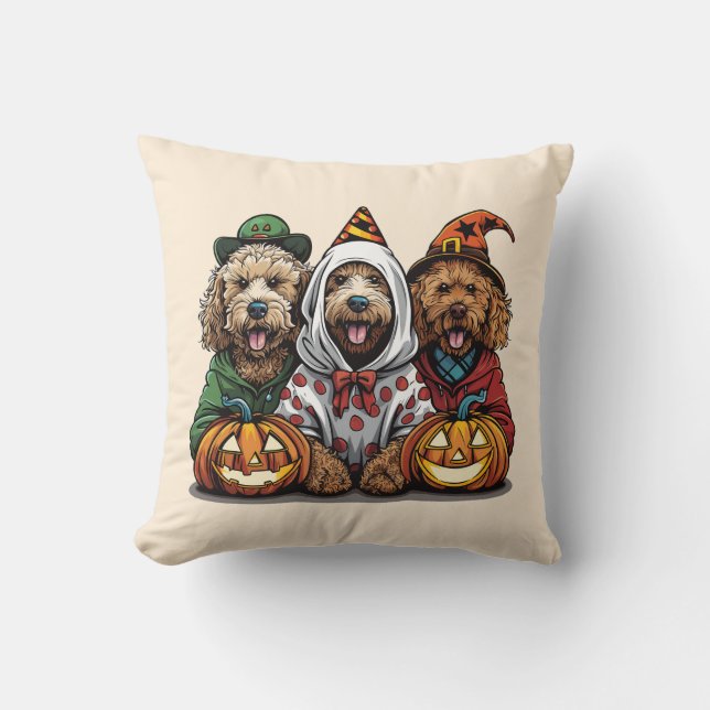Coussin Joyeux chien d'Halloween Goldendoodle (Recto)
