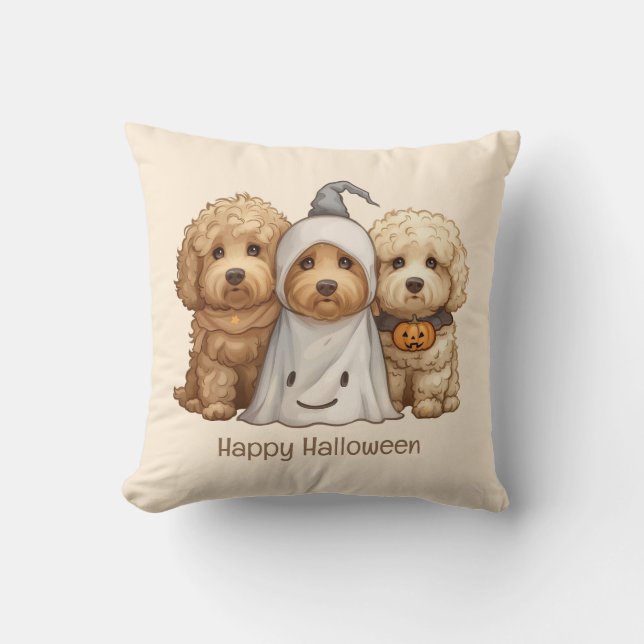 Coussin Joyeux chien d'Halloween Goldendoodle (Recto)