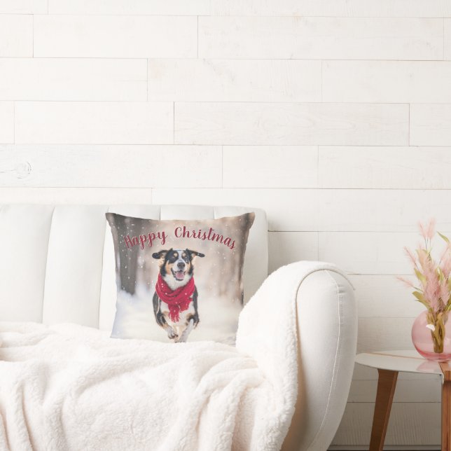 Coussin Joyeux Chien En Neige (Canapé)