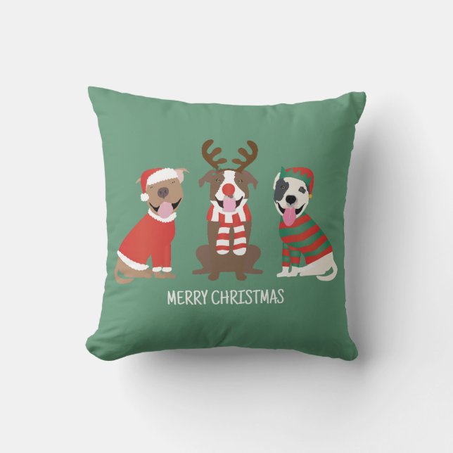 Coussin Joyeux Chiens taureaux de marque de Noël (Recto)