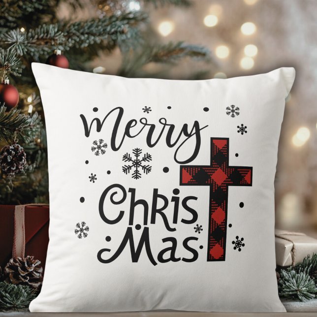 Coussin Joyeux Christ Mas chrétien Noël religieux (Merry Christ Mas Christian Religious Christmas Throw Pillow)