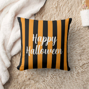 Coussin Joyeux Citrouille d'Halloween Orange noir rayé