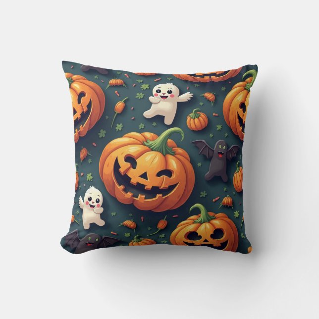Coussin Joyeux Citrouille et fantôme Halloween Cushion (Recto)