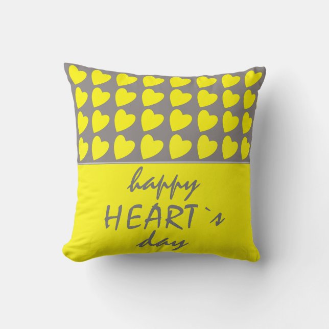 Coussin Joyeux Coeur`s Jaune Coeur Saint Valentin (Recto)