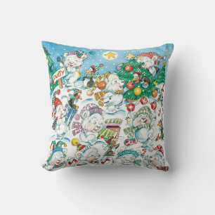 Coussin Joyeux dessin animé Noël ours polaire manchot fête