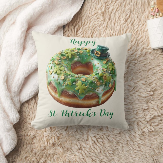 Coussin Joyeux donut de la Saint-Patrick avec chapeau de l (Couverture)