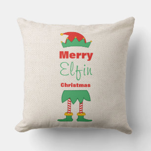 Coussin Joyeux elfe de Noël Elfin chaussettes rayées casqu