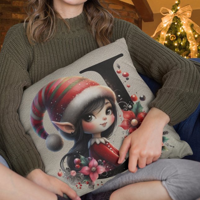 Coussin Joyeux Elfe de Noël en Cuir Brun Faux Fête (Créateur téléchargé)