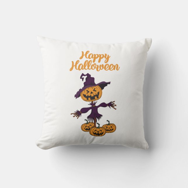 Coussin Joyeux épouvantail d'Halloween (Recto)