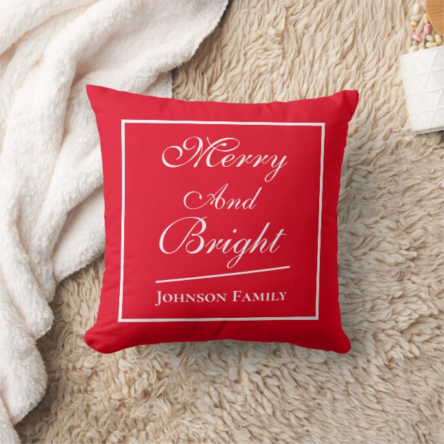 Coussin Joyeux et brillant Noël Personnalisé Rouge Blanc (Couverture)