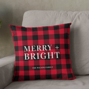 Coussin Joyeux et brillant Noël Russe Buffalo Plaid