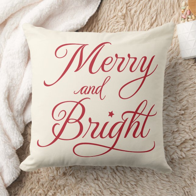 Coussin Joyeux et brillant rouge Script Holiday (Couverture)