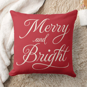 Coussin Joyeux et brillant rouge Script Holiday