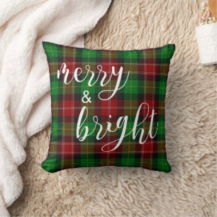 Coussin Joyeux et brillant rouge vert plaid Tartan Noël