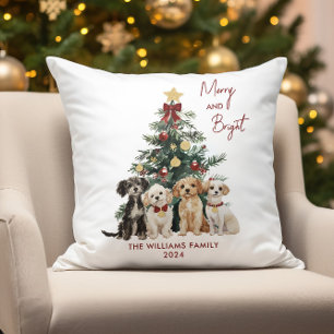 Coussin Joyeux et chiens brillants personnalisés Noël