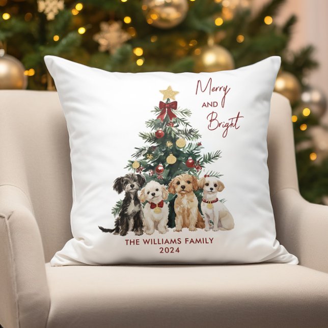Coussin Joyeux et chiens brillants personnalisés Noël (Créateur téléchargé)
