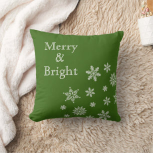 Coussin Joyeux et lumineux flocons de neige Noël vert