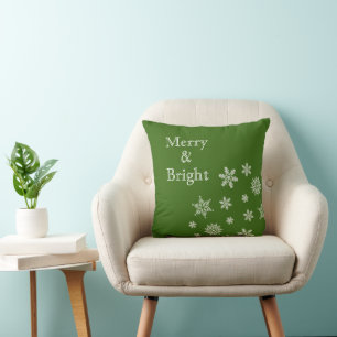 Coussin Joyeux et lumineux flocons de neige Noël vert
