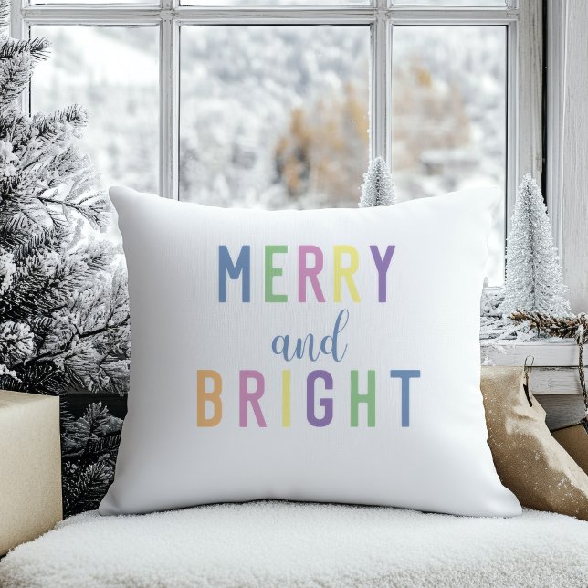 Coussin Joyeux et Lumineux Noël Coloré Pastel (Merry & Bright Pillow)