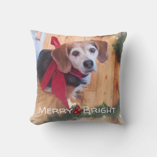 Coussin Joyeux et lumineux Noël de la Bow rouge chien Beag (Recto)