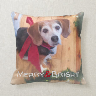 Coussin Joyeux et lumineux Noël de la Bow rouge chien Beag