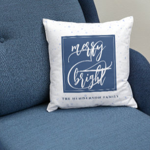 Coussin Joyeux et lumineux Nom personnalisé Blue Snowf