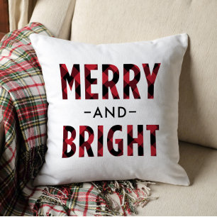 Coussin Joyeux et Lumineux Rouge Plaid de Buffalo Noël