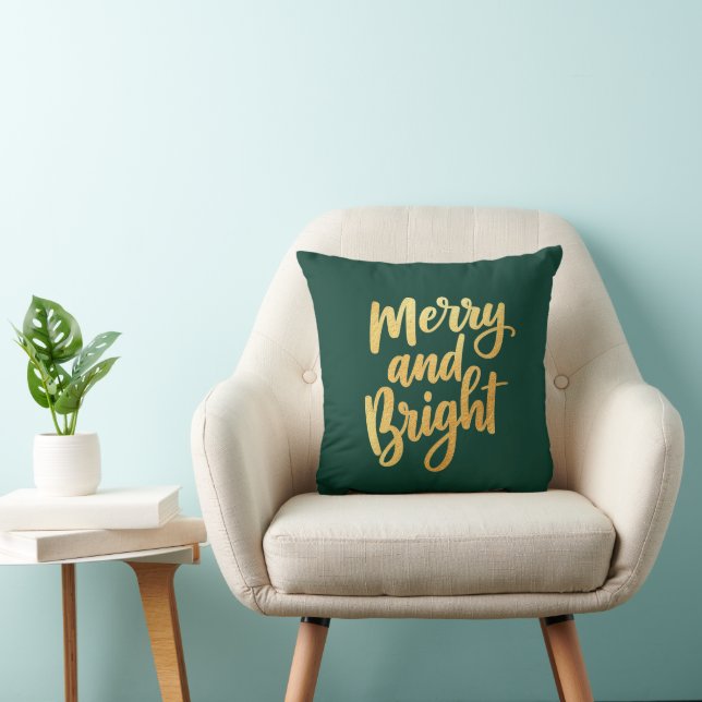 Coussin Joyeux et lumineux vert foncé - Décor de script or (Chaise)