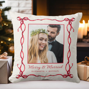 Coussin Joyeux et Marié Photo de Mariage de Noël