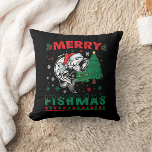 Coussin Joyeux Fishmas Poisson Pêche Papa Pêcheur Noël