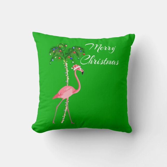 Coussin Joyeux Flamant rose de Noël (Recto)