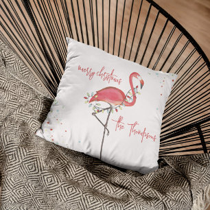 Coussin Joyeux Flamant rose rose Noël Personnalisé
