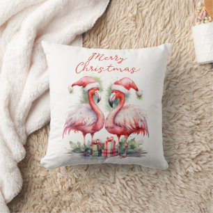 Coussin Joyeux Flamants roses roses de Noël